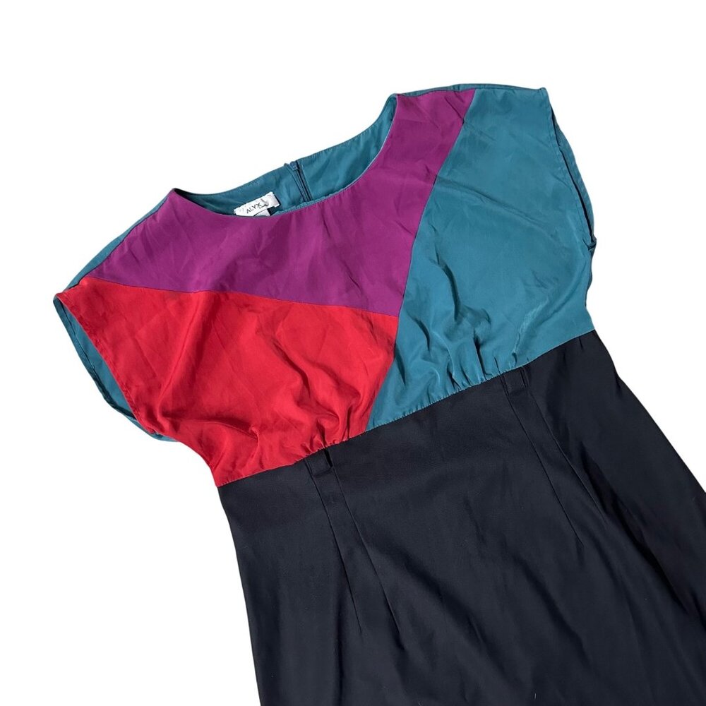 Vintage Dress Color Block Size 14 Cap Sleeve Mid Length 1990s Retro Business